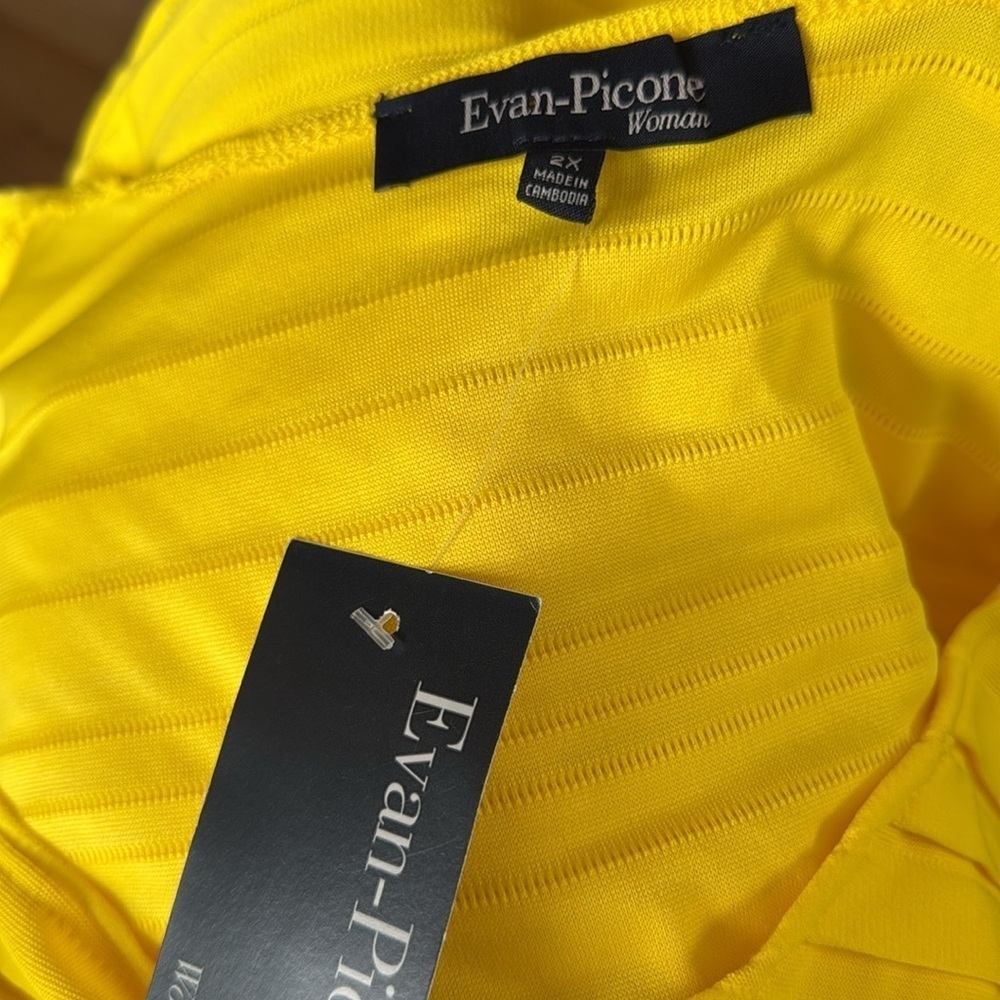 Evan-Piconne Sanibel bright yellow vertical pleats short sleeve stretch top. NWT - Picture 6 of 6